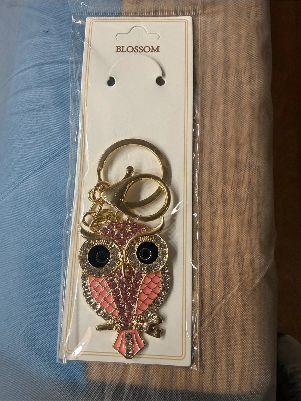 Gold Owl Keychain with Crystal Accents
